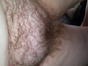closeup of my wifes soft belly & very hairy vagina