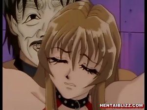 Chained hentai gets whipped and squeezed her bigboobs