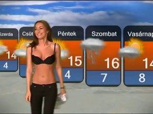 Lewd Girl Striptease in Hungarian Weather Forecast